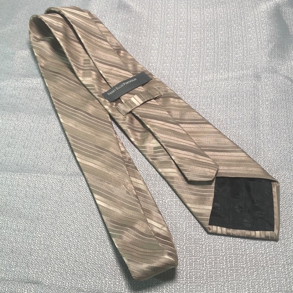 Perry Ellis Silk Neck Tie Champagne Ombré Diagonal Stripes Satiny Sheen - Picture 2 of 6